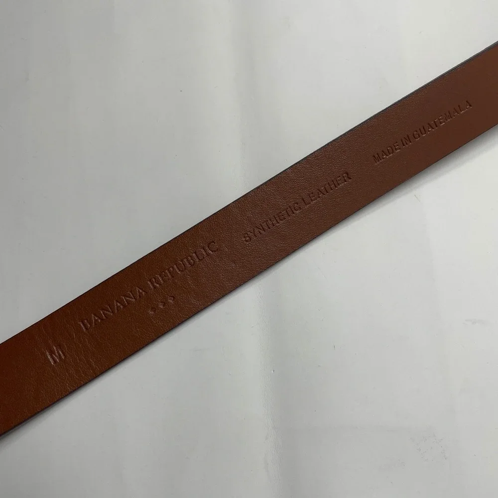 Banana Republic Cognac Brown Synthetic Leather Double Ring Buckle Belt Chic M